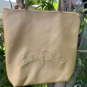 Carlos Falchi Gold Shoulder Bag With Long Green Straps 💫